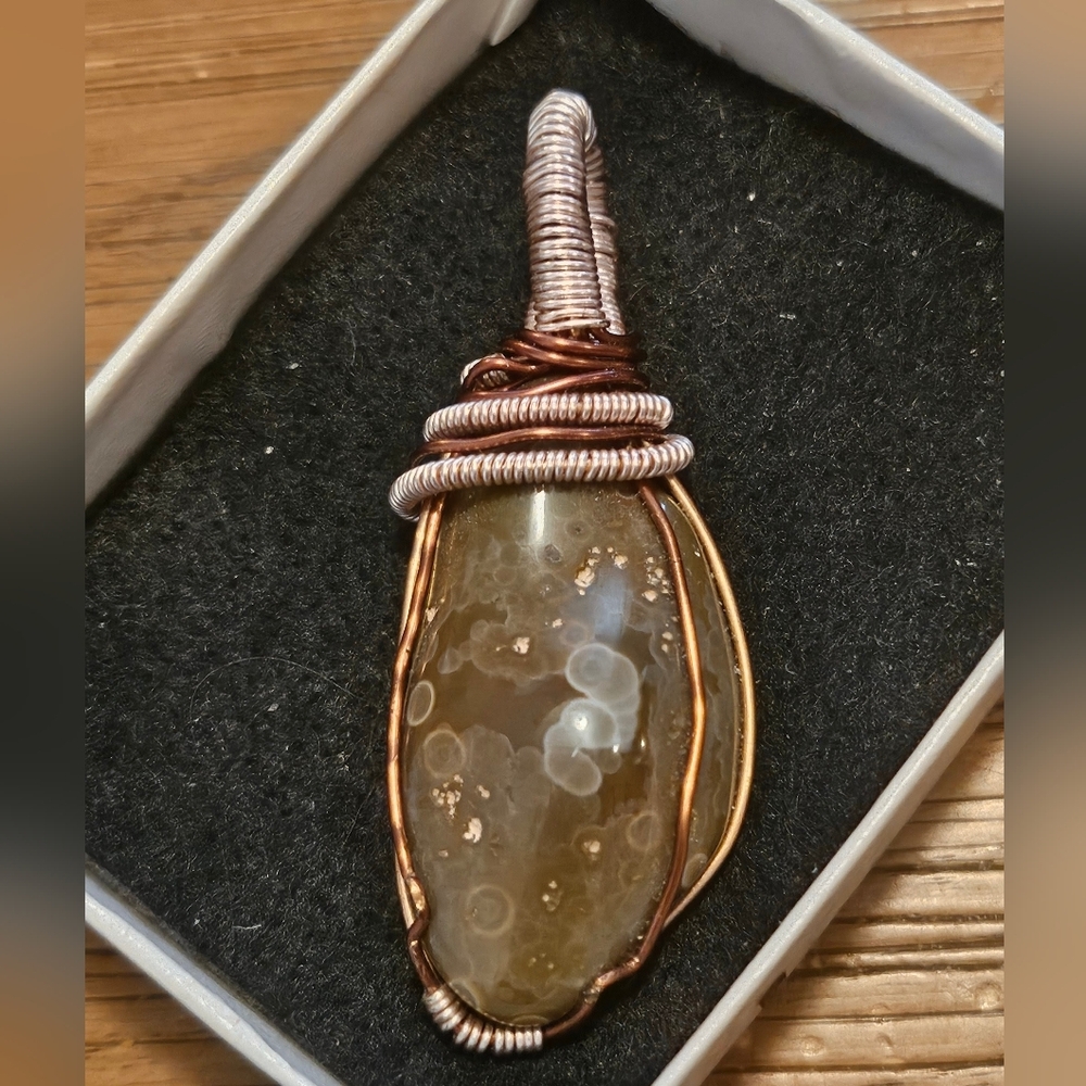 Handcrafted Natural Ocean Jasper  Wire-Wrapped Pendant